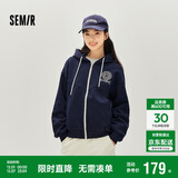 森马（Semir）外套女春季连帽字母刺绣宽松落肩夹克分割学院风上衣101125108002