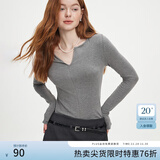 范思蓝恩秋季V领套头百搭长袖针织T恤女秋季2024新款通勤修身针织衫上衣 高级灰 M