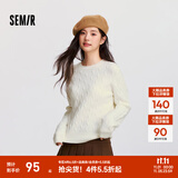 森马（Semir）森柔毛衫|毛衣女圆领纯色打底衫简约休闲冬季温柔系绞花百搭 奶白10501 M