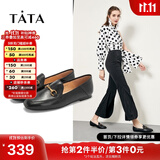 他她（TATA）方头乐福鞋女休闲平底一脚蹬小皮鞋女单鞋春秋款FLC22AM4 黑色 38