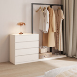 墨林竹海实木梳妆台斗柜衣帽架一体奶油风轻奢化妆桌卧室收纳柜落地挂衣架 0.6米四斗柜+右衣帽架