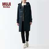 无印良品（MUJI）女式羊毛混牛角扣大衣长款连帽毛呢呢子外套秋冬季外衣女装 深藏青色2A XL (165/92A)