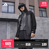 adidas拒水加绒内胆三合一连帽外套男女秋冬阿迪达斯官方轻运动 固态深灰   L
