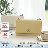 Calvin Klein通勤风小众单肩包礼物荔枝纹包包金属搭扣链条翻盖CK女包斜挎包 GTR-牛乳白 OS