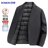 罗蒙【90%鹅绒】羽绒服西服男士秋冬季加厚商务休闲单西工装外套上衣