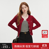 范思蓝恩撞色拼接针织开衫女秋2024新款蝴蝶结刺绣减龄上衣13122 蕉红色 M