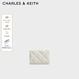 CHARLES&KEITH柔软菱格多卡位短款钱包女生日礼物CK6-50770524-2 White白色 XXS