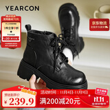 意尔康女靴厚底百搭加绒马丁靴女复古英伦风短靴 14738W黑色38