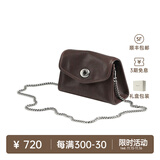 裘真信封包女链条斜挎单肩包休闲复古小包植鞣头层牛皮包包 咖啡色-小号