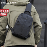 CavlslKcat斜挎包男士胸包休闲时尚骑行背包大容量单肩包防泼水机能小挎包 黑色（可放入11英寸平板） 20*8*31CM