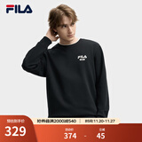 斐乐（FILA）官方男子加绒保暖卫衣秋冬季时尚休闲简约圆领套头衫长袖上衣男装 正黑色-BK L