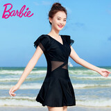 芭比防晒泳衣女保守仙女范连体平角遮肚显瘦学生游泳衣泡温泉泳装