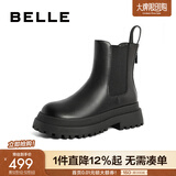 百丽（Belle）厚底烟筒靴女英伦风切尔西靴X2G2DDD3 黑色-毛里 37 (235mm)