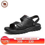 骆驼凉鞋男一脚蹬拖鞋夏季牛皮透气沙滩鞋两穿 P15M211020A 黑色 39