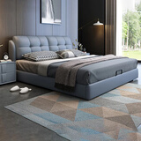 百冠环球床 真皮床卧室双人床现代简约 主卧婚床实木软靠高箱皮床家具 床+乳胶床垫 框架结构1800mm*2000mm