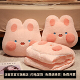 派客思加厚冬季抱枕被子两用午睡牛奶绒枕头被汽车载靠枕办公室空调被子 粉色嘟嘟兔 40cm*35cm 中号(展开被子1.5*1米)