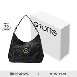 GROTTO个乐黑石hobo大号植鞣绵羊皮腋下单肩斜挎包通勤礼物 经典黑L（金标）