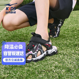 鸿星尔克（ERKE）童鞋男女大小童包头凉鞋儿童魔术贴户外沙滩鞋正黑/赤丹红27