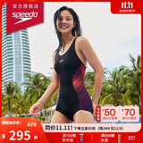 速比涛（Speedo）唐钱婷同款泳衣女泳感健身温泉度假防晒修身显瘦连体泳衣 黑/紫38