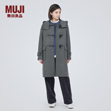 无印良品（MUJI）女式羊毛混牛角扣大衣长款连帽毛呢呢子外套秋冬季外衣女装 灰色 M (160/84A)