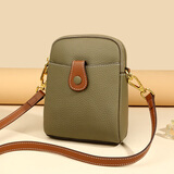 西柏莱真皮手机包女斜挎迷你小包夏季新款头层牛皮女士放手机的小包包袋 卡其色