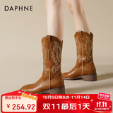达芙妮新疆旅游穿搭靴子女夏季短靴沙漠草原民族风棕色美拉德西部牛仔靴