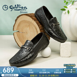 金利来（Goldlion）豆豆鞋男鞋秋季商务休闲鞋套脚男士皮鞋时尚鸵鸟纹乐福鞋皮鞋男 黑色（偏大一码） 39