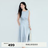 伊芙丽（eifini）蒋欣代言圆领解构感腰节褶皱设计无袖长款背心连衣裙2025夏装新款 冰川蓝 L