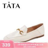 他她（TATA）方头乐福鞋女休闲平底一脚蹬小皮鞋女单鞋春秋款FLC22AM4 米色 36