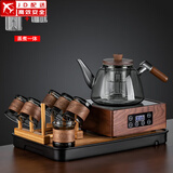 正扬胡桃木电陶炉煮茶炉高档北美玻璃茶具煮茶壶养生烧水壶泡茶器 胡经典手执如意六竹环+架长琴黑