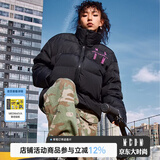 MEDM【王鹤棣同款】 90鸭绒国潮字母刺绣保暖立领羽绒服冬季外套 黑色粉字（现货） M