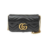 古驰（GUCCI）女包 Marmont马蒙牛皮链条单肩包GG酷奇经典斜挎包包女士 mini 黑色 16.5cm 酷奇女包 七夕情人节礼物