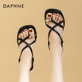 达芙妮夹趾凉鞋女2025新款夏季女鞋粗跟配裙子细带拖鞋女外穿软底不累脚