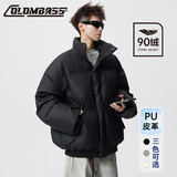 Colombass潮牌PU皮羽绒服男连帽冬季新款短款男士加厚情侣宽松毛领冬装外套