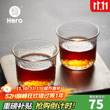 Hero 日式锤纹杯透明玻璃咖啡杯耐高温茶杯防滑水杯手冲咖啡杯 90ml-日式锤纹杯-两只装