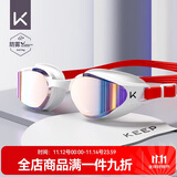 Keep泳镜防水防雾男士高清游泳镜女士潜水泳镜泳帽套装870焰炽白红
