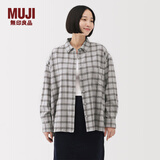 无印良品（MUJI）女式 法兰绒 衬衫式夹克女外套25年秋季女装 BC2POA5A 灰色格纹 S （155/80A）