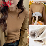 浪莎德绒打底衫女半高领内搭加绒长袖女装上衣洋气保暖内衣 卡其