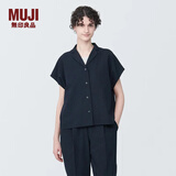 无印良品（MUJI）女式 易干弹力泡泡纱 开领短袖衫女士衬衫衬衣外套夏季款BC2JPA4S 深藏青色 XL (165/92A)