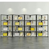 喆威 铁艺办公屏风隔断墙展示架置物架简约工业风陈列架书架花架定制 八扇四层360*36*180cm白色黑架