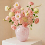 京东鲜花粉色花瓶玻璃摆件客厅插花琉璃轻奢高级感小众设计感水培装饰乔迁