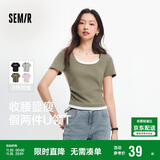 森马（Semir）短袖t恤女短款假两件百搭上衣25夏装显瘦U领套头衫109325100015