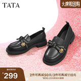 他她（TATA）通勤百搭乐福鞋春季新款方跟小皮鞋女单鞋WCPA1AA3 黑色 35