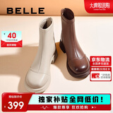 百丽真皮时装靴2025冬新弹力短靴瘦瘦靴B1538DD5 复古棕 36