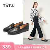 他她（TATA）方头乐福鞋女休闲平底一脚蹬小皮鞋女单鞋春秋款FLC22AM4 黑色 40