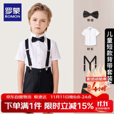 罗蒙男童礼服夏季儿童毕业演出服幼儿园背带裤花童 黑色套装 110