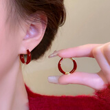 伊黛儿韩版安可拉红色滴釉耳环2025新款韩国闪钻耳扣小耳坠女生日礼物 红色滴油耳环E3203