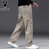 花花公子2025纯棉男士休闲裤秋冬季新款加绒加厚宽松直筒中青年工装长裤男 2223卡其色 100%棉【春秋款】 XL 适合140-160斤体重