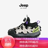 JEEP吉普儿童春秋款皮面运动鞋男童3-14岁潮款跑步鞋 黑绿29