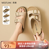 西遇平底勃肯凉拖鞋女2025新款夏季外穿一字拖鞋森系新复古回潮凉鞋 浅灰色 38